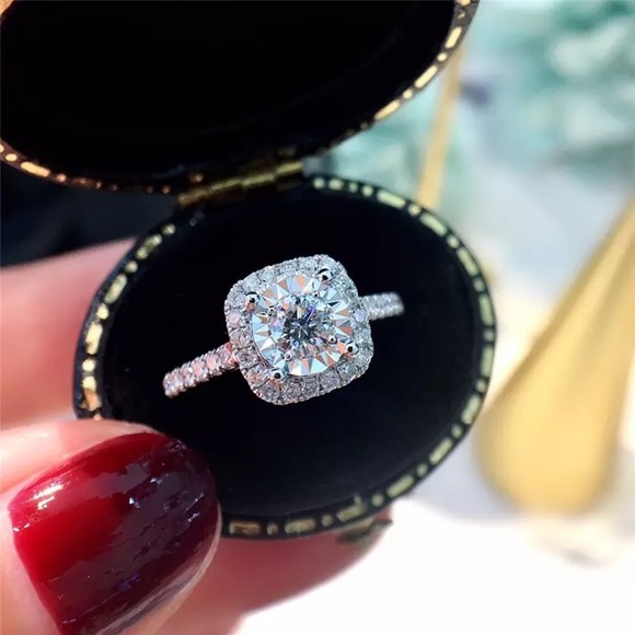 1-3Ct Halo 925 Princess Cushion Cut Engagement Ring - Picture 15 of 17